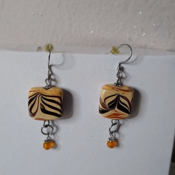 Vintage Square Bead Dangle Earrings - Picture 1 of 10